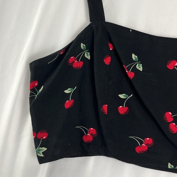 Morrisday Black Crop Rayon Top w/ Cherries - Picture 2 of 6